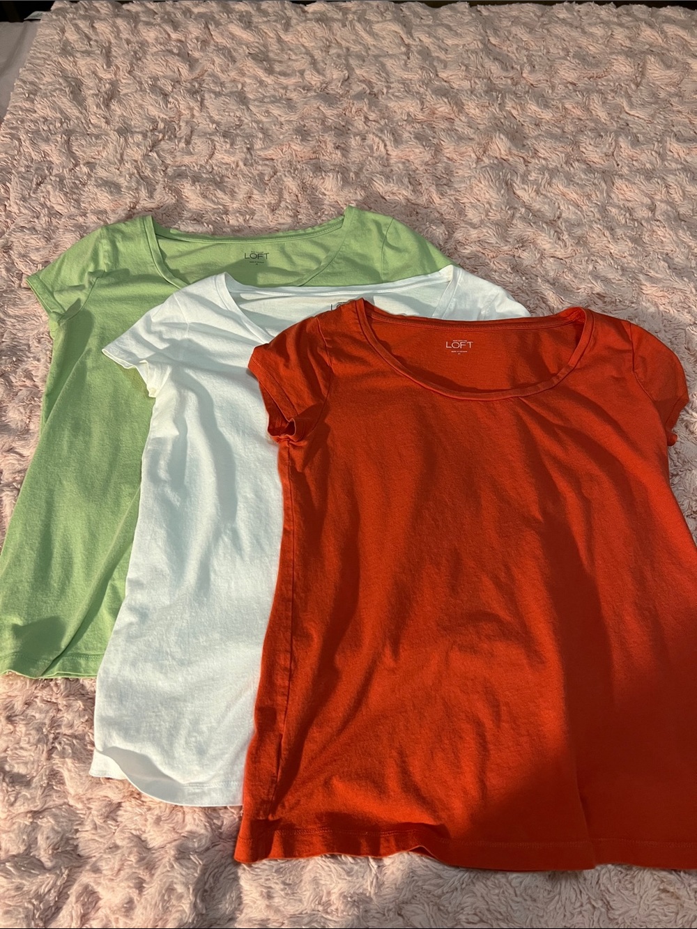 LOFT Women’s Short Sleeve Tee Trio — Orange, White, Light Green